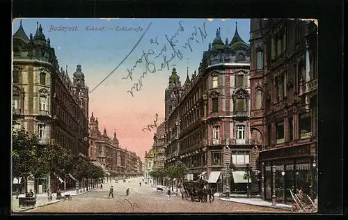 AK Budapest, Esküstrasse mit Kutsche