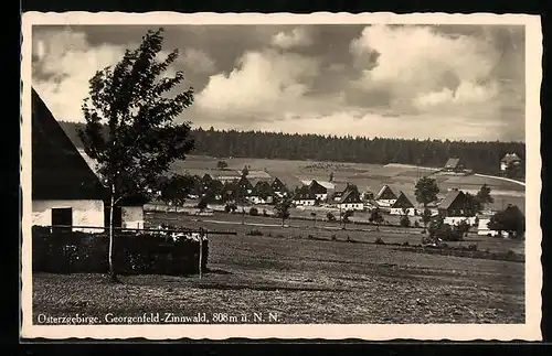 AK Zinnwald-Georgenfeld im Osterzgebirge, Ortsansicht von einer Anhöhe aus