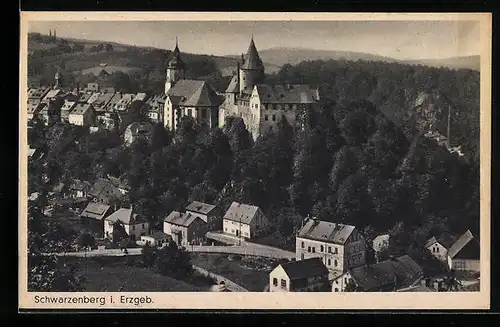 AK Schwarzenberg i. Erzgeb., Ortsansicht aus der Vogelschau