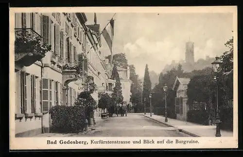 AK Bad Godesberg, Kurfürstenstrasse und Blick auf die Burgruine