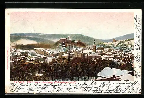 AK Greiz, Blick vom Hainberg (Winterlandschaft)