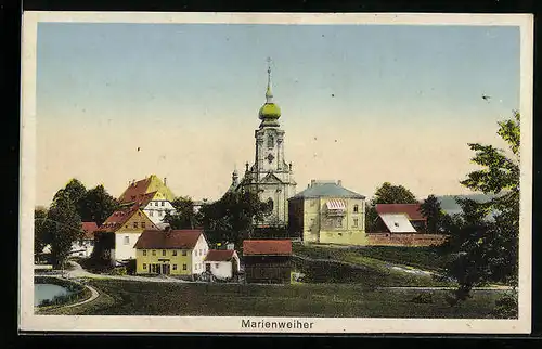 AK Marienweiher, Ortsansicht mit Kirche