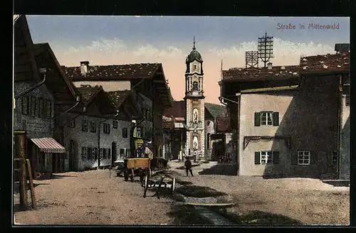 AK Mittenwald, Strassenpartie zur Kirche