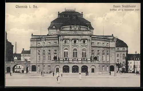 AK Chemnitz, Neues Stadttheater, eröffnet am 1. Sept. 1909