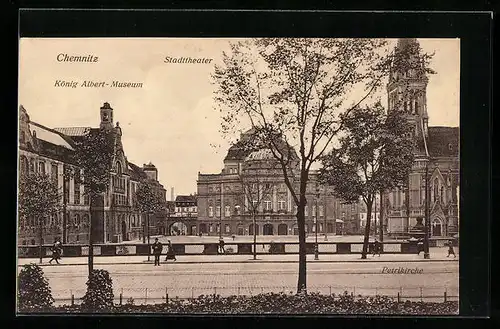 AK Chemnitz, Stadttheater mit Petrikirche und König Albert-Museum