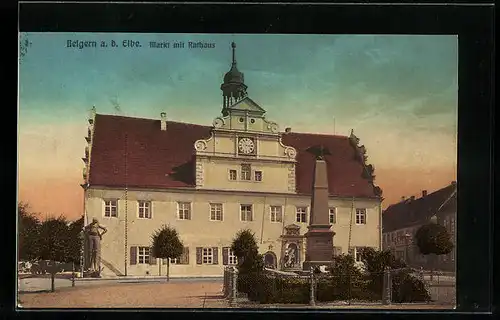 AK Belgern a. d. Elbe, Markt mit Rathaus