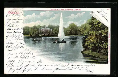 AK Dresden, Carola-See im Grossen Garten
