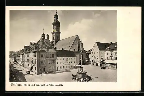 AK Freising, Partie mit Rathaus und Mariensäule