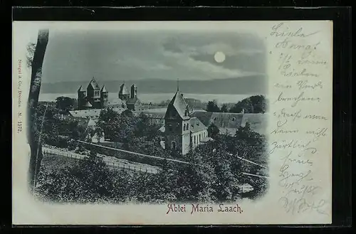 Mondschein-AK Maria Laach, Blick zur Abtei