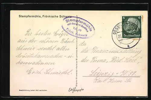 AK Gössweinstein, Gasthaus Stempfermühle i. Fränk. Schweiz