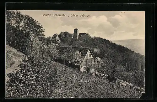 AK Schaumburg (Wesergebirge), Ortsansicht mit Schloss
