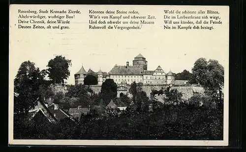 AK Kronach /Obfr., Feste Rosenberg mit Spruch