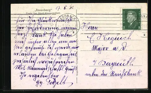 AK Kronach /Obfr., Feste Rosenberg mit Spruch