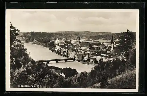 AK Wasserburg am Inn, Gesamtansicht von einem Berg aus