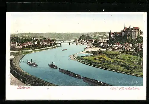 AK Meissen, Blick über die Elbe zur Kgl. Albrechtsburg