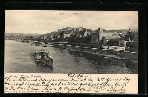 AK Pirna /sächs. Schweiz, Blick von der Elbbrücke