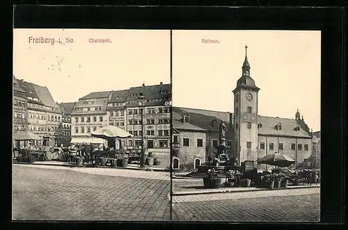 AK Freiberg i. Sa., Obermarkt und Rathaus