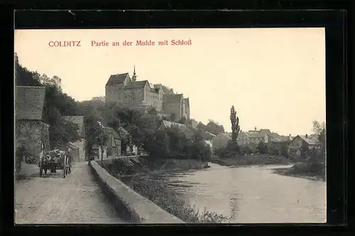 AK Colditz, Partie an der Mulde mit Schloss