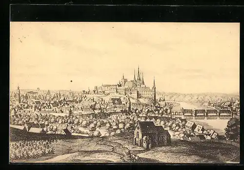 Künstler-AK Alt-Meissen, Ortsansicht im Jahre 1650