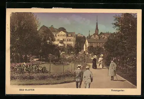 AK Bad Elster, Kurgäste im Rosengarten