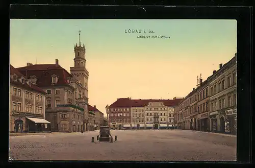 AK Löbau i. Sa., Altmarkt mit Rathaus