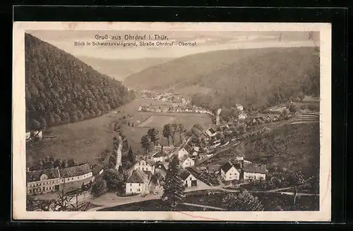 AK Ohrdruf i. Thür., Blick in Schwarzawaldgrund, Strasse Ohrdruf-Oberhof