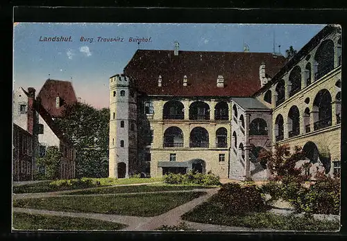 AK Landshut, Burghof in der Burg Trausnitz