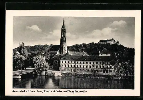 AK Landshut a. Isar, Martinskirche und Burg Trausnitz