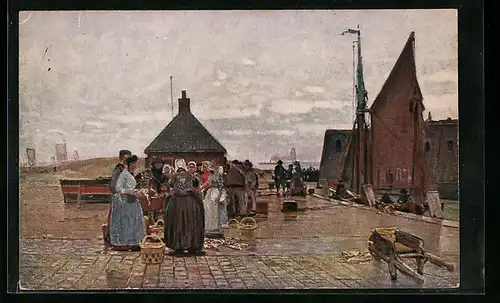 Künstler-AK Vlissingen, Szene vom Markt