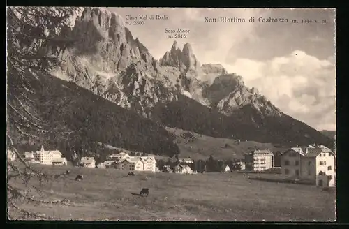 AK San Martino di Castrozza, Ortsansicht mit Cima Val di Roda und Sass Maor