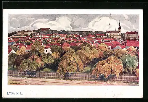 Künstler-AK Lysa N. L., Ortsansicht aus der Vogelschau