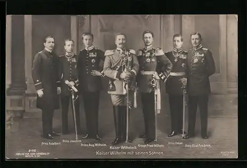 AK Kaiser Wilhelm II. mit seinen Söhnen