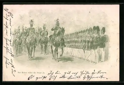 Künstler-AK Der Kaiser Wilhelm II. reitet die Front ab