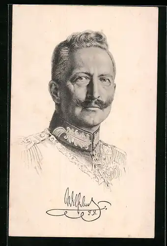 Künstler-AK Porträt von Kaiser Wilhelm II. mit ernstem Blick