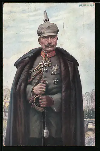 Künstler-AK Kaiser Wilhelm II. in Uniform mit Pickelhaube