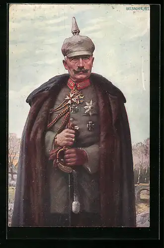 Künstler-AK Kaiser Wilhelm II. in Uniform mit Pickelhaube