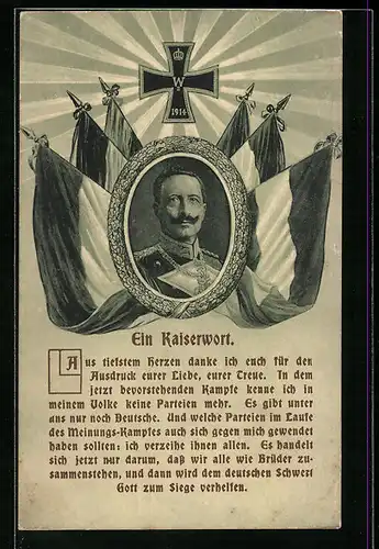 AK Kaiser Wilhelm II. mit dem Kaiserwort