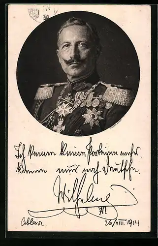 AK Porträt von Kaiser Wilhelm II. in Uniform mit Orden