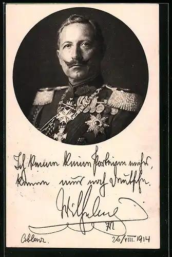 AK Porträt von Kaiser Wilhelm II. in Uniform mit Orden