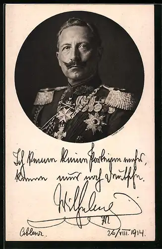 AK Porträt von Kaiser Wilhelm II. in Uniform mit Orden