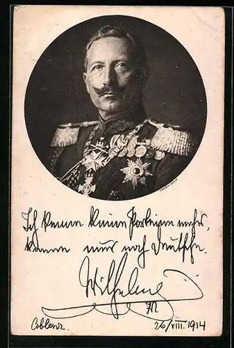 AK Porträt von Kaiser Wilhelm II. in Uniform mit Orden
