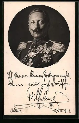 AK Porträt von Kaiser Wilhelm II. in Uniform mit Orden