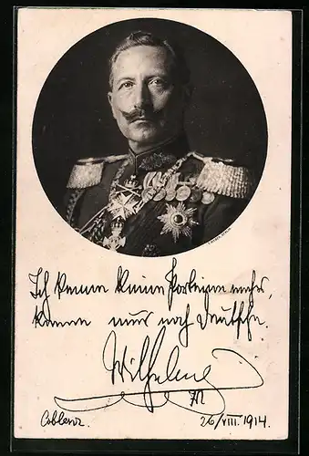 AK Porträt von Kaiser Wilhelm II. in Uniform mit Orden