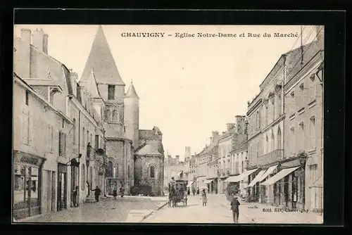 AK Chauvigny, Eglise Notre-Dame et Rue du Marché