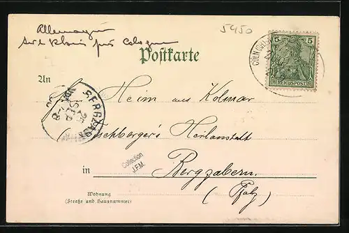 Lithographie Neuwied, Uferpartie mit Dampfschiffen