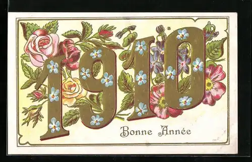 AK Jahreszahl 1910 mit Rosenblüten