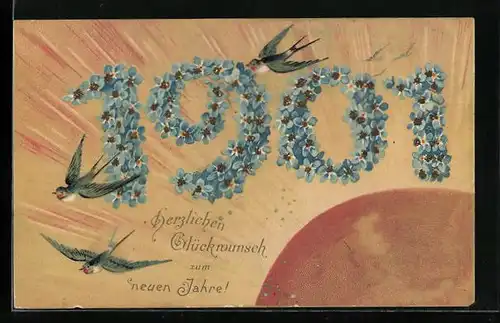 AK Jahreszahl 1901, Vergissmeinnicht