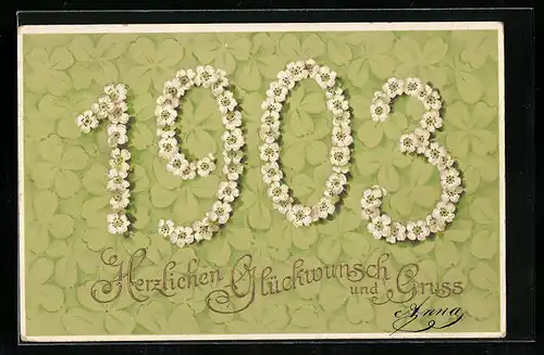 AK Jahreszahl 1903, Blüten und Kleeblätter