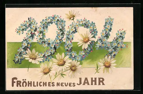AK Jahreszahl aus Blumen, Neujahrsgruss 1904