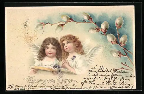 AK Osterengel halten ein Buch in den Händen, Gesegnete Ostern!